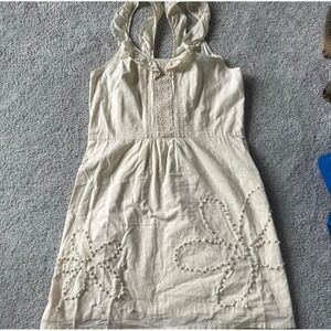 VTG Juicy Couture Y2K Cream 100%Cotton Dress Flower Detail Size 8  Zip side